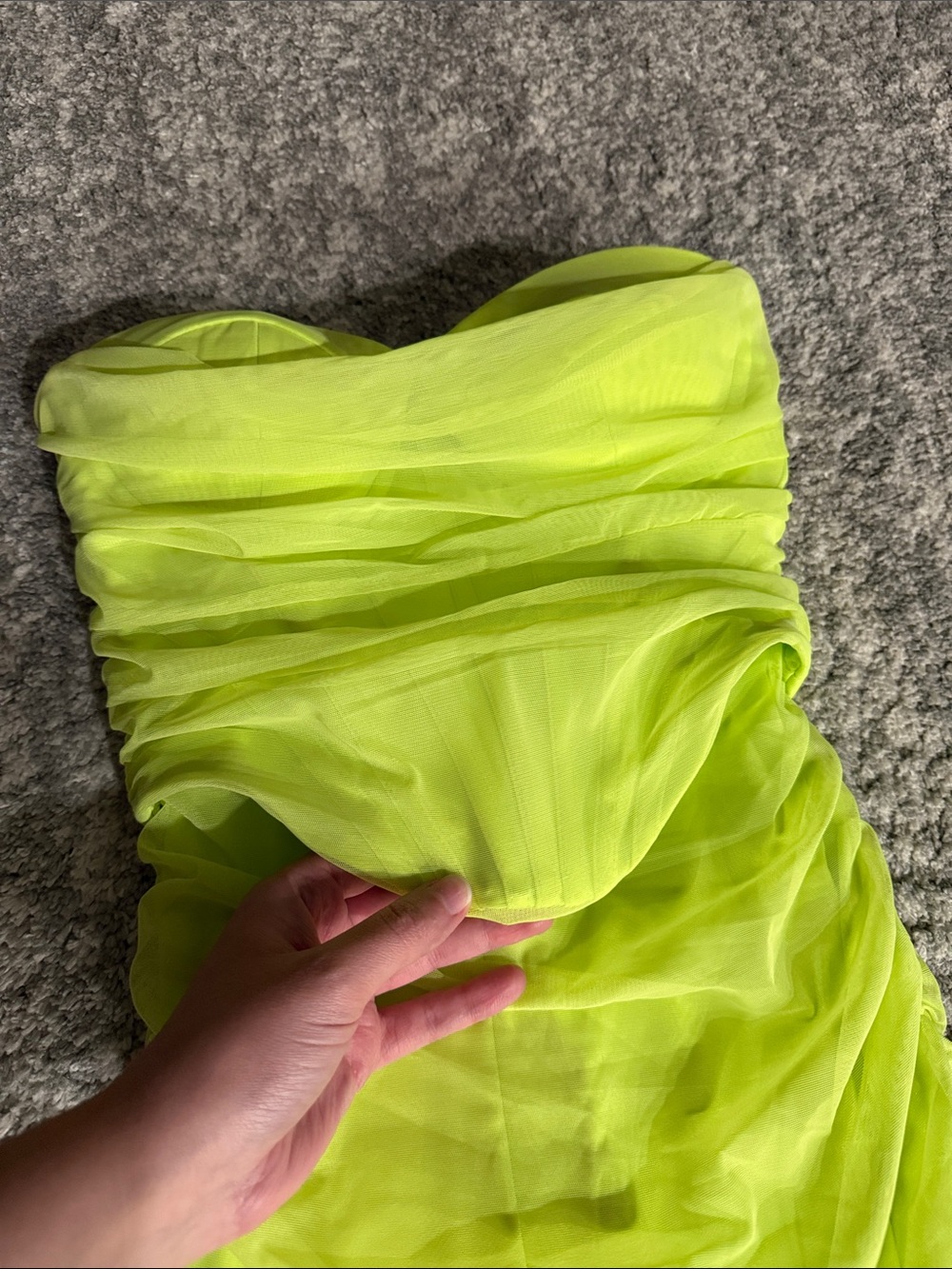 Oh Polly Neon Lime Strapless Ruched Bodycon Midi Dress - Picture 5 of 8